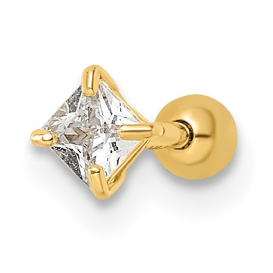 14k 18 Gauge 4.5mm Square CZ Labret Stud