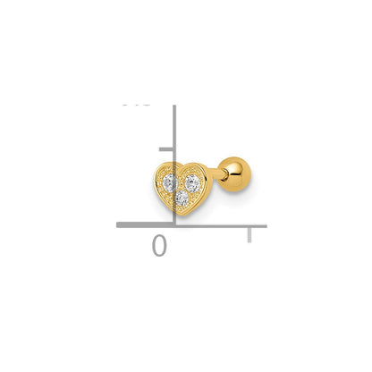 14k 18 Gauge CZ Heart Labret Stud