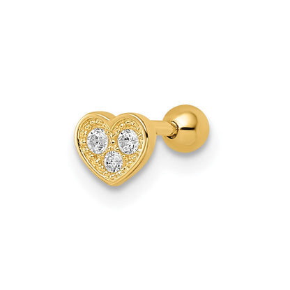 14k 18 Gauge CZ Heart Labret Stud