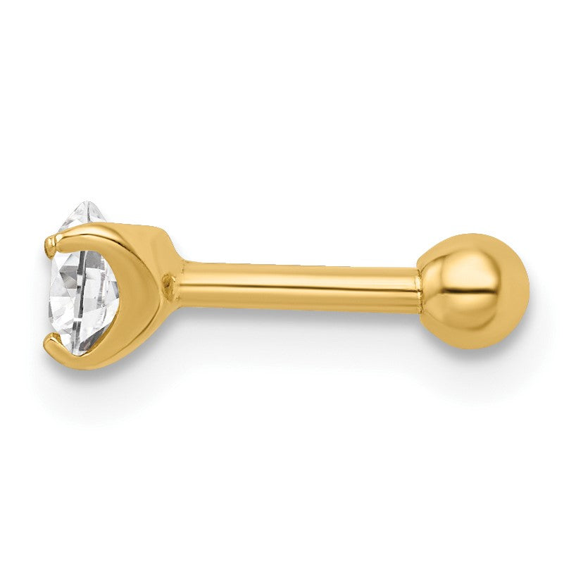 14k 16 Gauge 4.25mm Round CZ Labret Stud