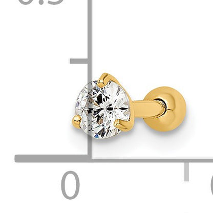 14k 16 Gauge 4.25mm Round CZ Labret Stud
