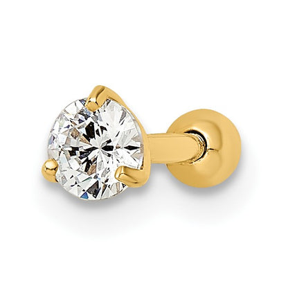 14k 16 Gauge 4.25mm Round CZ Labret Stud