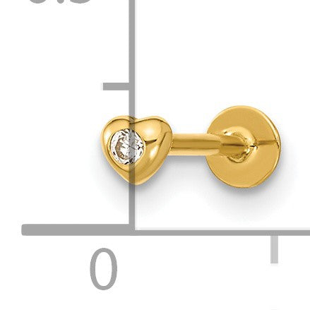 14K 18 Gauge CZ Heart Labret/Face Body Jewelry