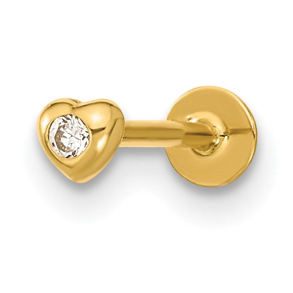 14K 18 Gauge CZ Heart Labret/Face Body Jewelry