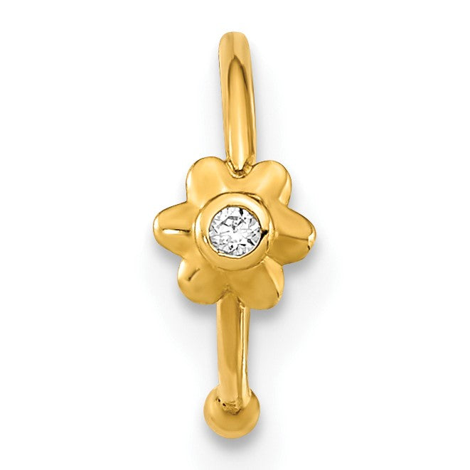 14K 18 Gauge Hoop with CZ Flower Nose Ring Body Jewelry
