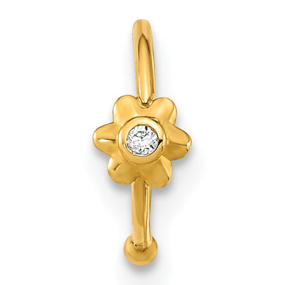 14K 18 Gauge Hoop with CZ Flower Nose Ring Body Jewelry