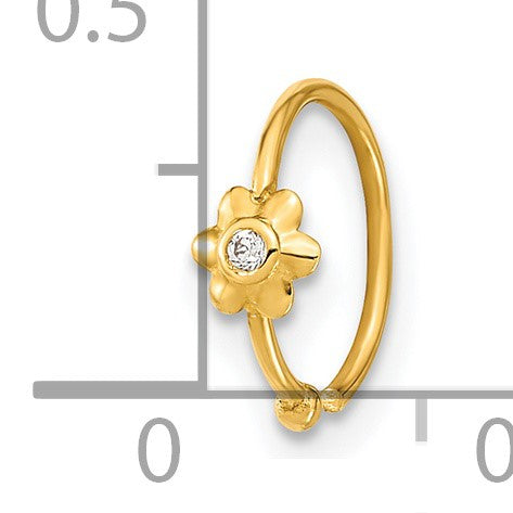 14K 18 Gauge Hoop with CZ Flower Nose Ring Body Jewelry