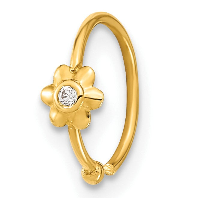 14K 18 Gauge Hoop with CZ Flower Nose Ring Body Jewelry