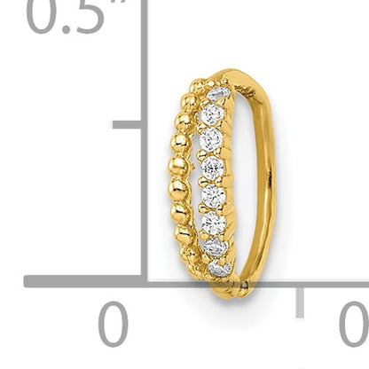 14k 18 Gauge Double Row Beaded and CZ Nose Ring / Ear Cuff