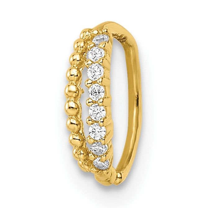 14k 18 Gauge Double Row Beaded and CZ Nose Ring / Ear Cuff