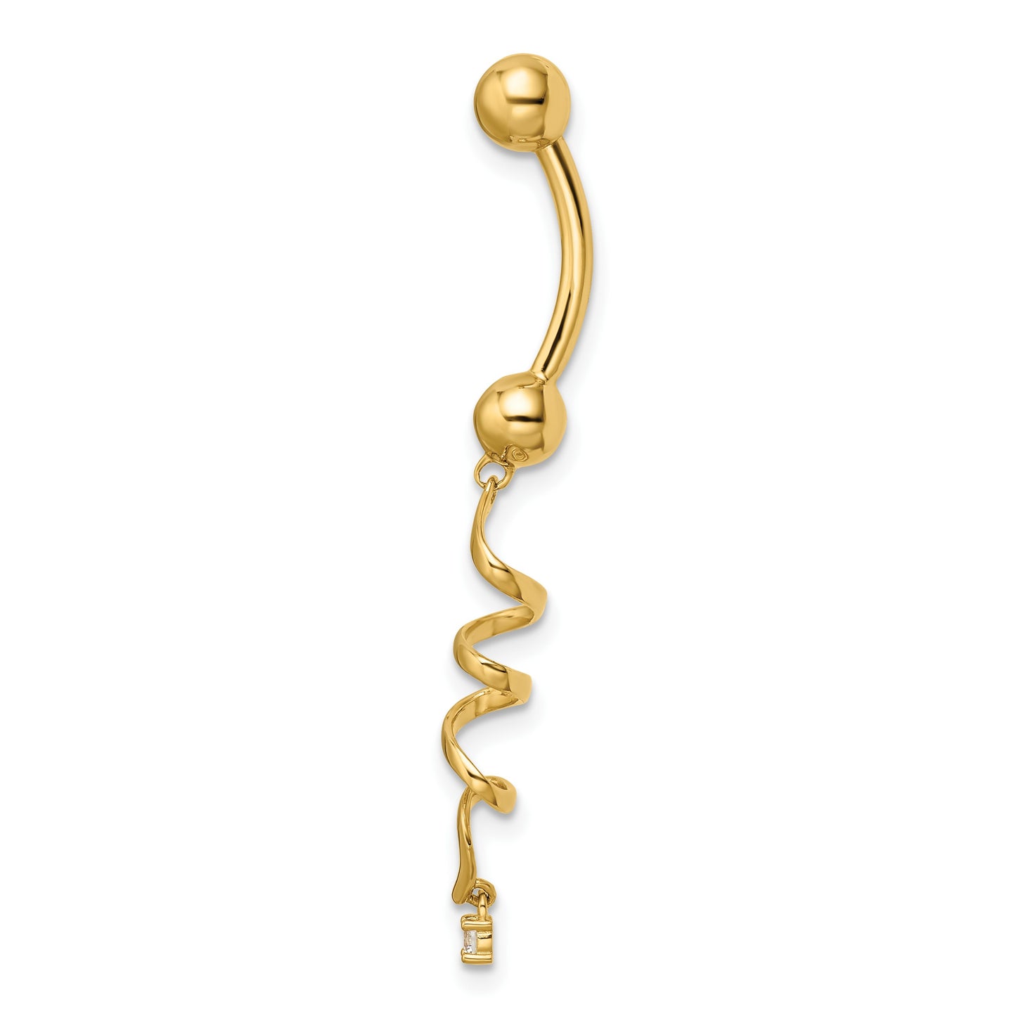 14k 14 Gauge CZ Twisted Dangle Belly Ring