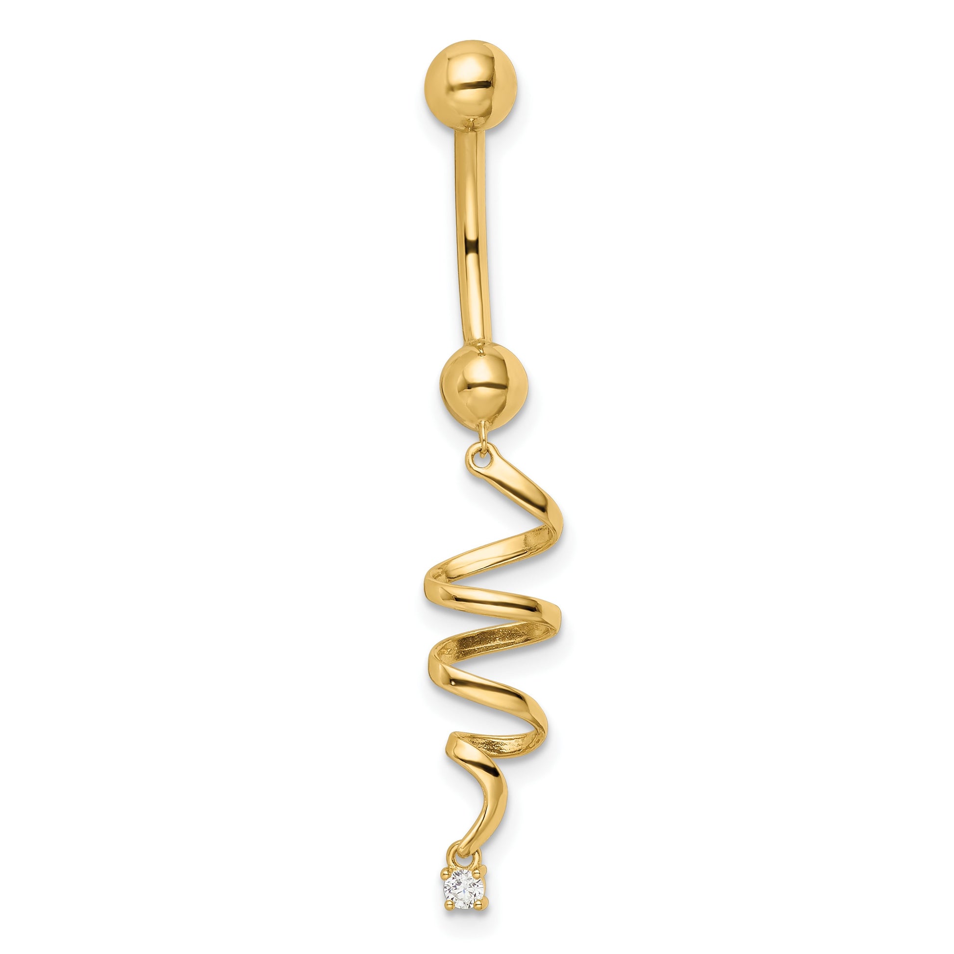 14k 14 Gauge CZ Twisted Dangle Belly Ring