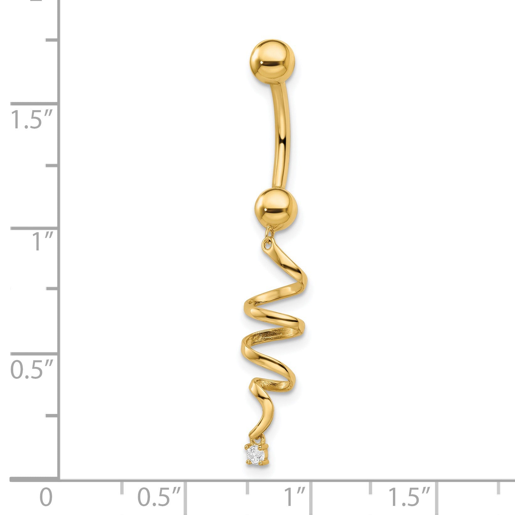 14k 14 Gauge CZ Twisted Dangle Belly Ring