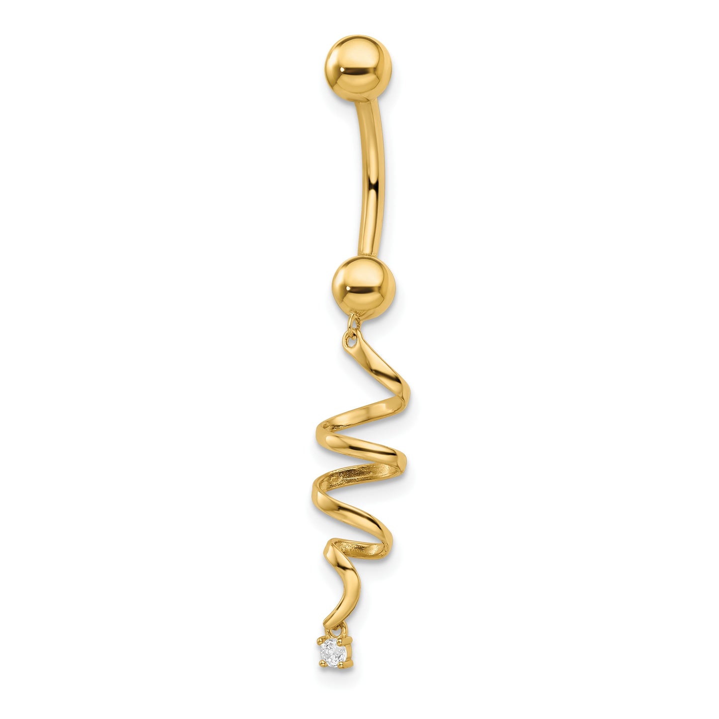 14k 14 Gauge CZ Twisted Dangle Belly Ring