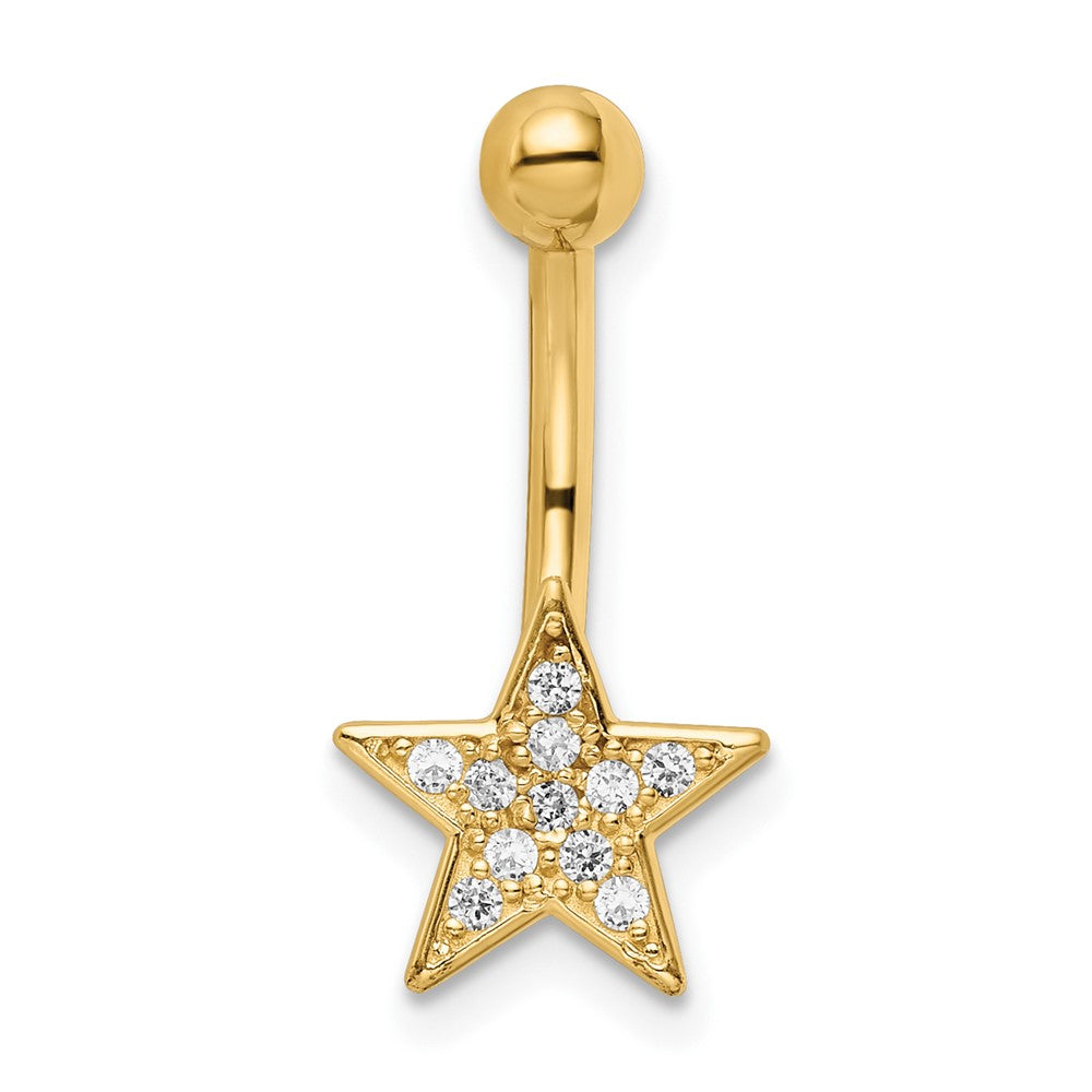 14k 14 Gauge Polished CZ Star Belly Ring