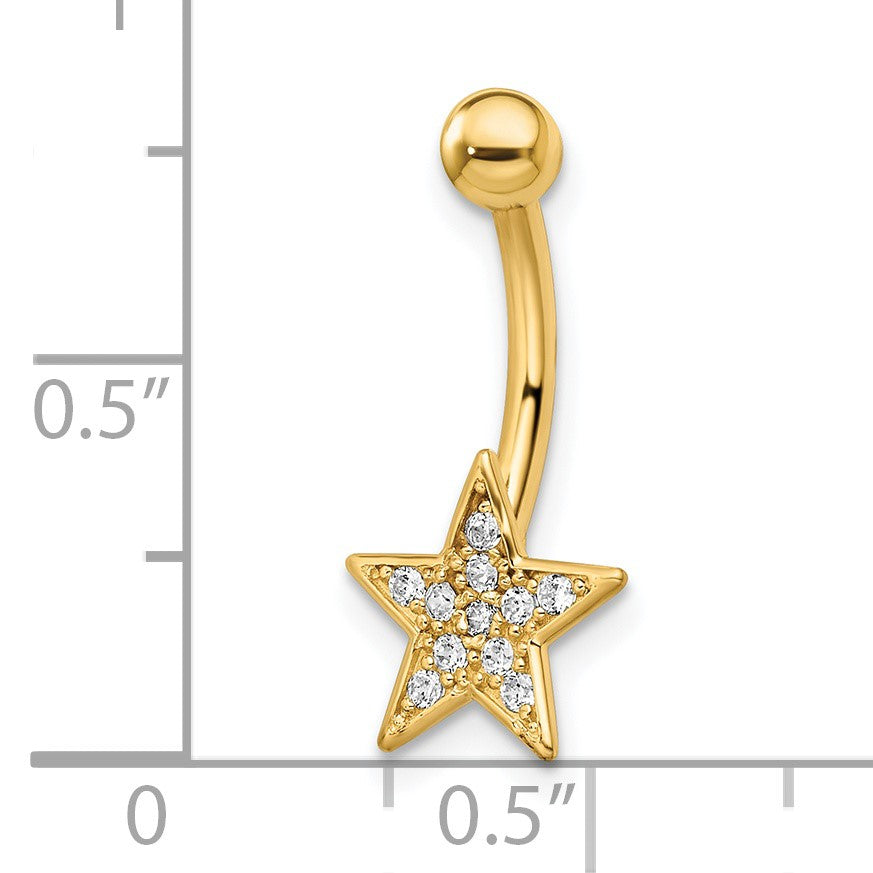 14k 14 Gauge Polished CZ Star Belly Ring