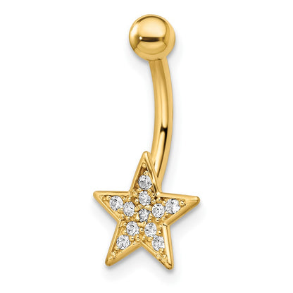 14k 14 Gauge Polished CZ Star Belly Ring