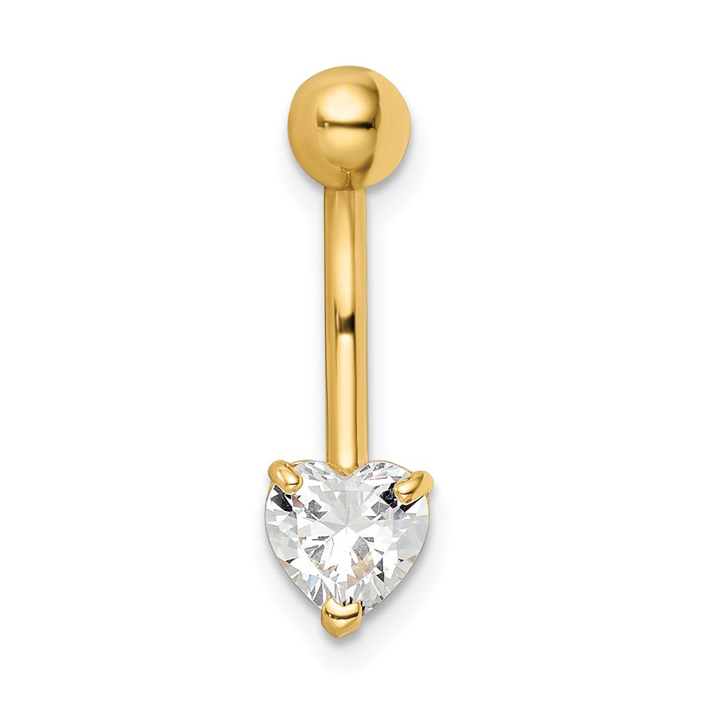 14k 14 Gauge Heart Shaped CZ Belly Ring