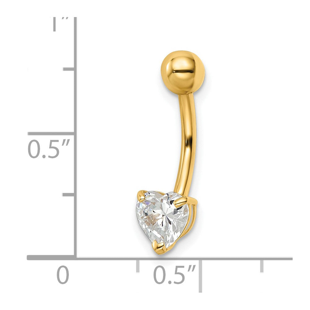 14k 14 Gauge Heart Shaped CZ Belly Ring