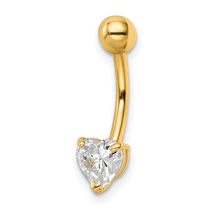 14k 14 Gauge Heart Shaped CZ Belly Ring