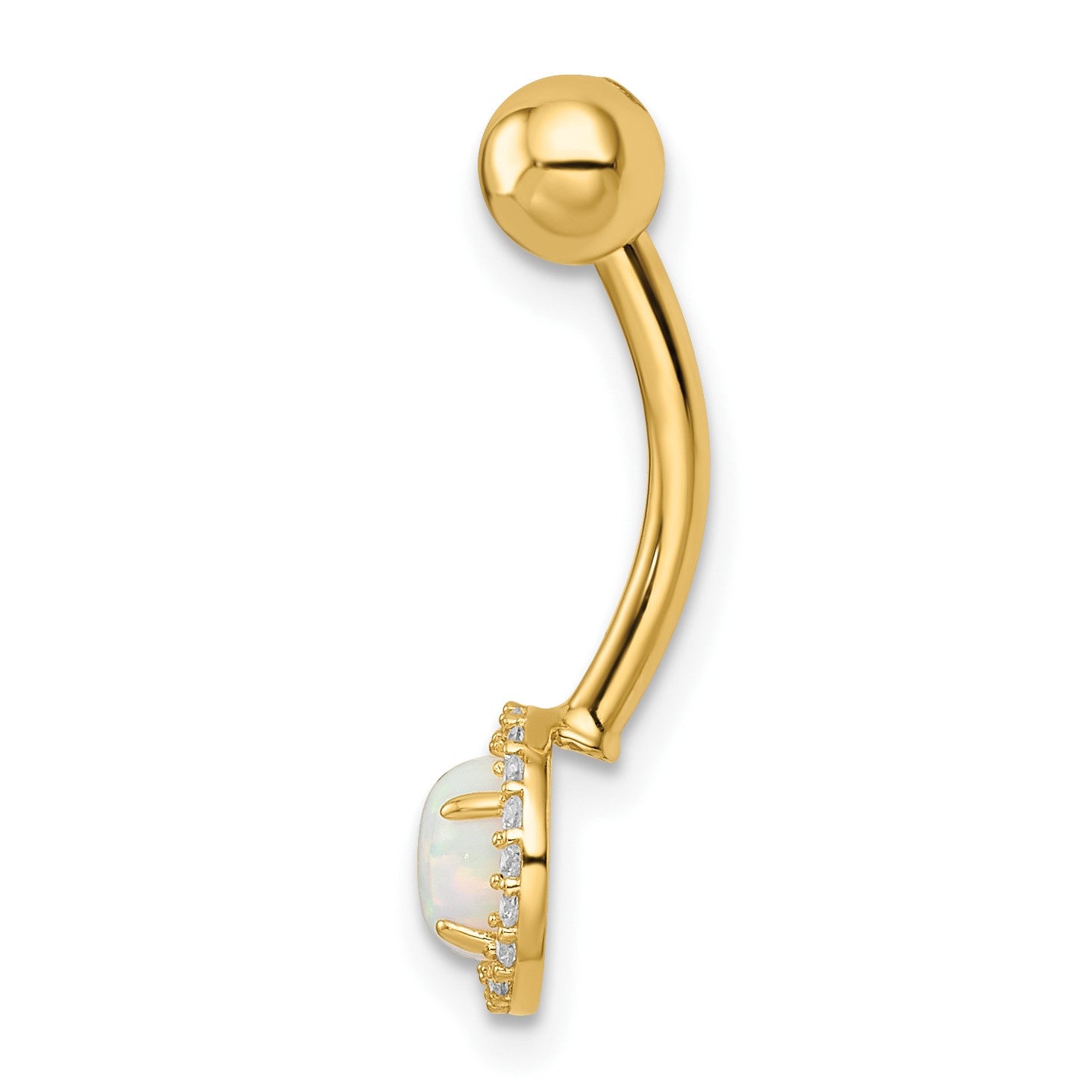 14k 14 Gauge Lab Created Opal and CZ Halo Belly Ring