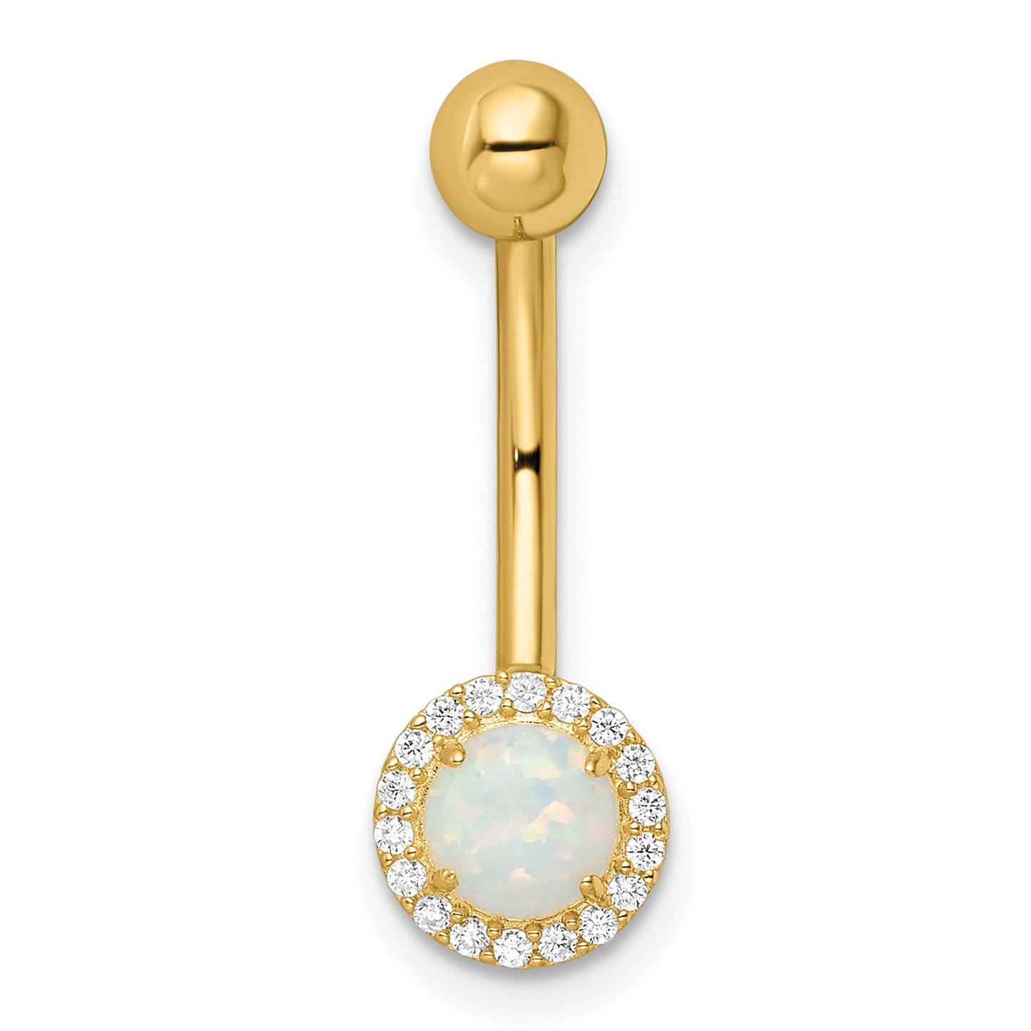 14k 14 Gauge Lab Created Opal and CZ Halo Belly Ring