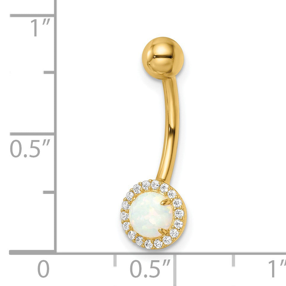14k 14 Gauge Lab Created Opal and CZ Halo Belly Ring