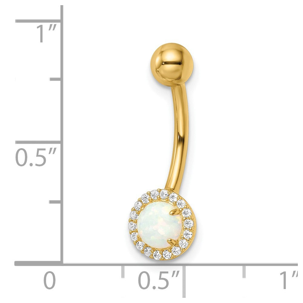 14k 14 Gauge Created Opal and CZ Belly Ring