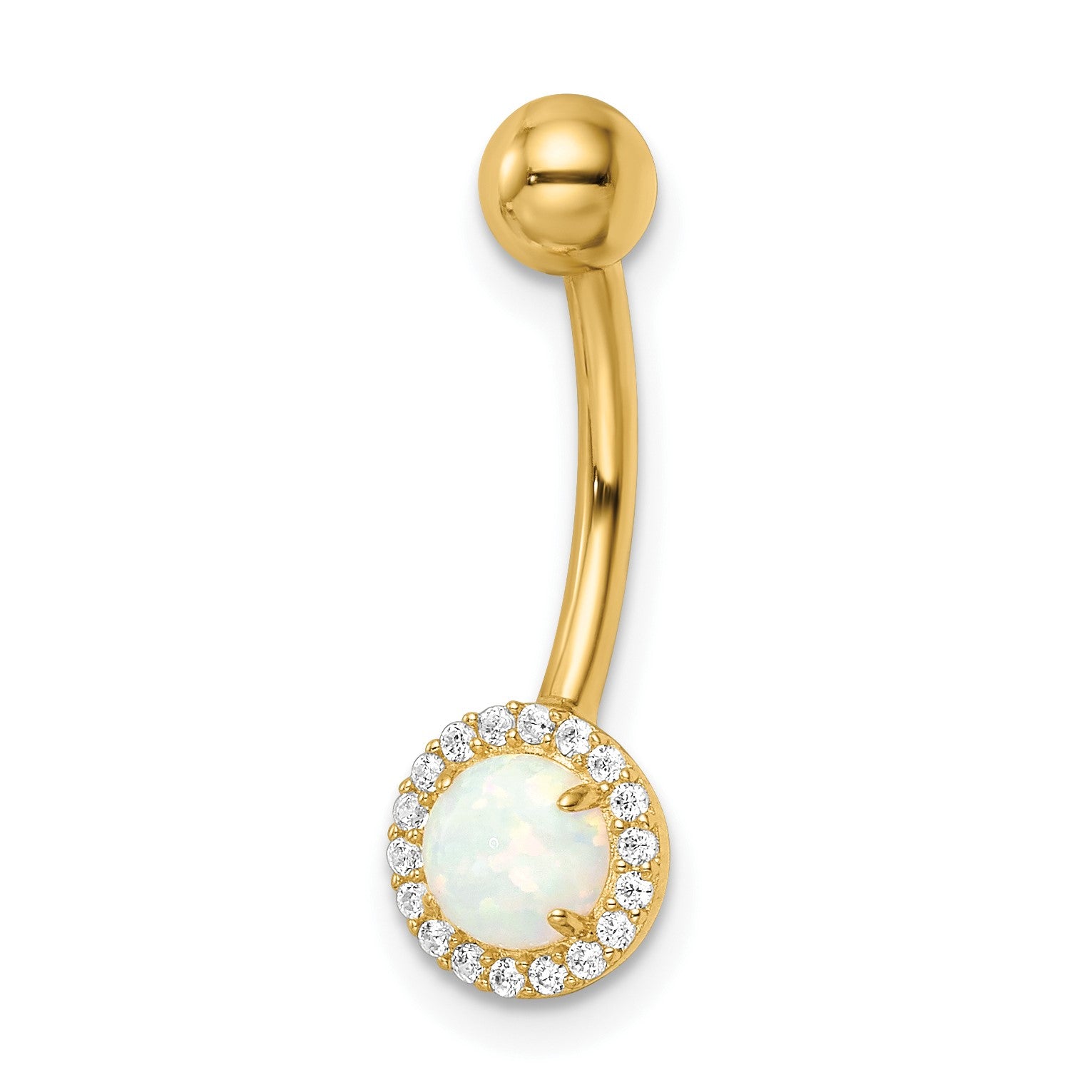 14k 14 Gauge Lab Created Opal and CZ Halo Belly Ring