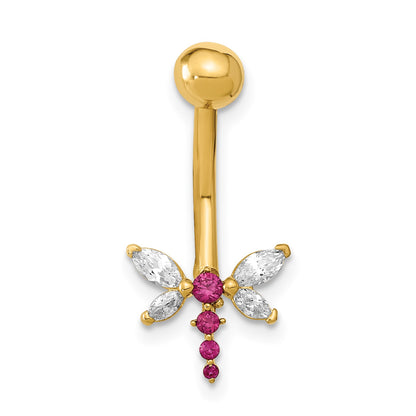 14K 14 Gauge Dragonfly Pink and Clear CZ Belly/Navel Ring Body Jewelry