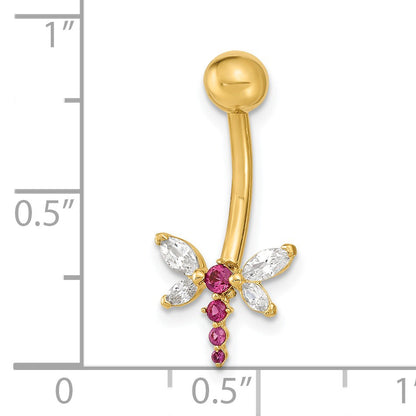 14K 14 Gauge Dragonfly Pink and Clear CZ Belly/Navel Ring Body Jewelry