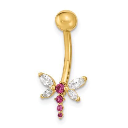 14K 14 Gauge Dragonfly Pink and Clear CZ Belly/Navel Ring Body Jewelry