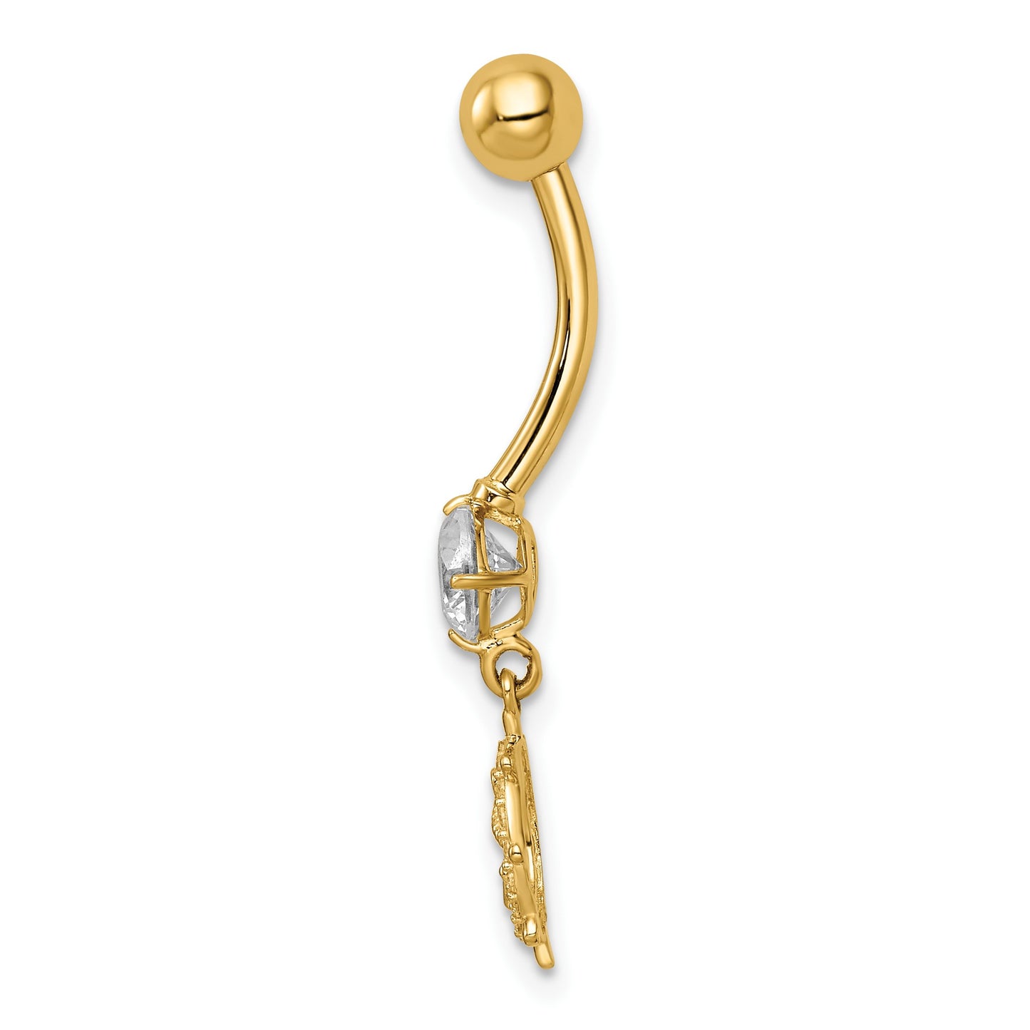 14k 14 Gauge CZ Anchor and Ships Wheel Belly Ring