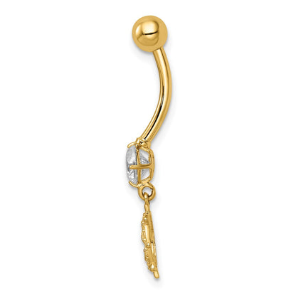 14k 14 Gauge CZ Anchor & Ships Wheel Belly Ring