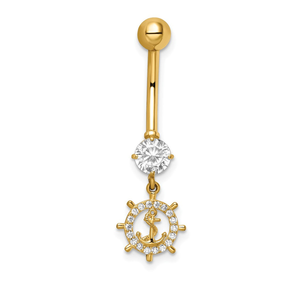 14k 14 Gauge CZ Anchor & Ships Wheel Belly Ring