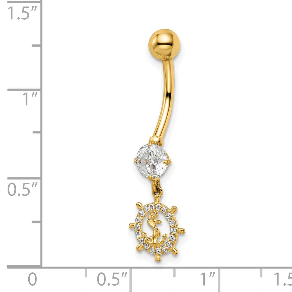 14k 14 Gauge CZ Anchor & Ships Wheel Belly Ring