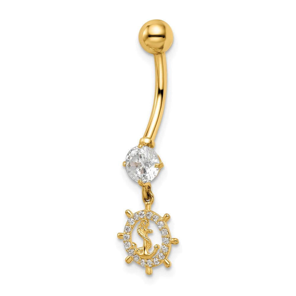 14k 14 Gauge CZ Anchor & Ships Wheel Belly Ring