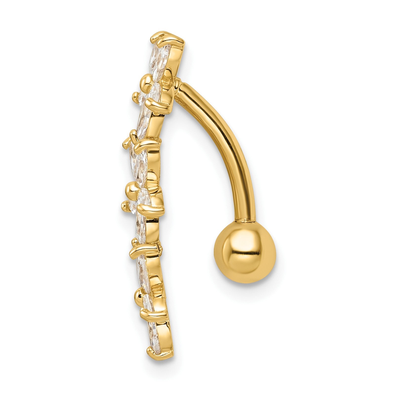 14k 14 Gauge CZ 3-Flowers Dangle Belly Ring