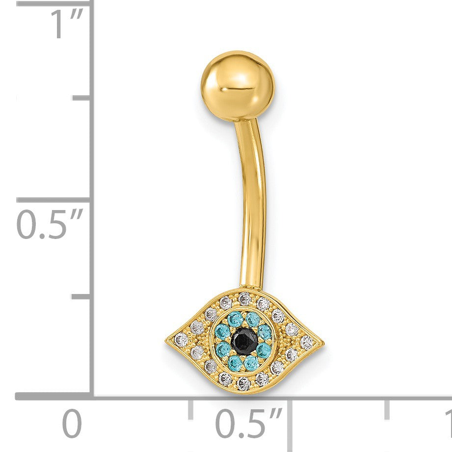 14K 14 Gauge Multi-color CZ Belly/Navel Ring Body Jewelry