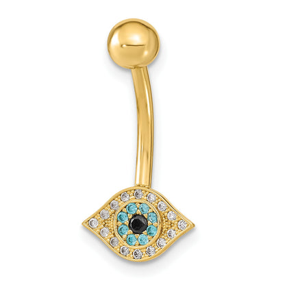 14K 14 Gauge Multi-color CZ Belly/Navel Ring Body Jewelry