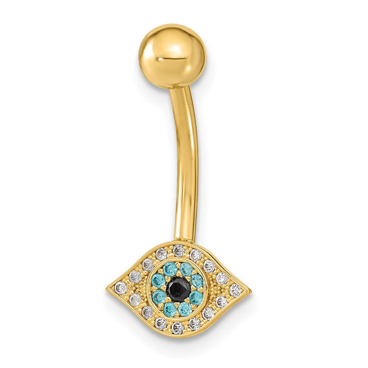 14K 14 Gauge Eye CZ Belly/Navel Ring Body Jewelry