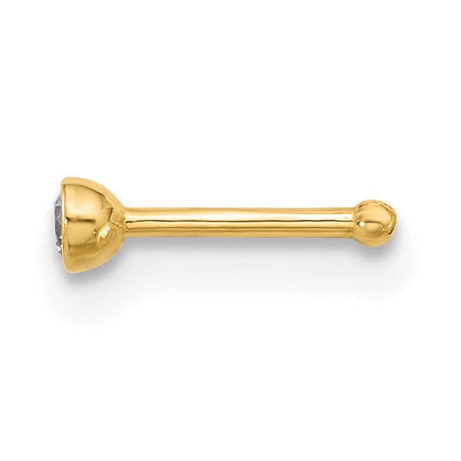 14k 21 Gauge Polished 2.5mm Round CZ Bezel Nose Stud