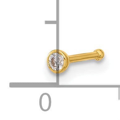 14k 21 Gauge Polished 2.5mm Round CZ Bezel Nose Stud