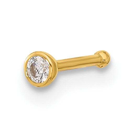 14k 21 Gauge Polished 2.5mm Round CZ Bezel Nose Stud