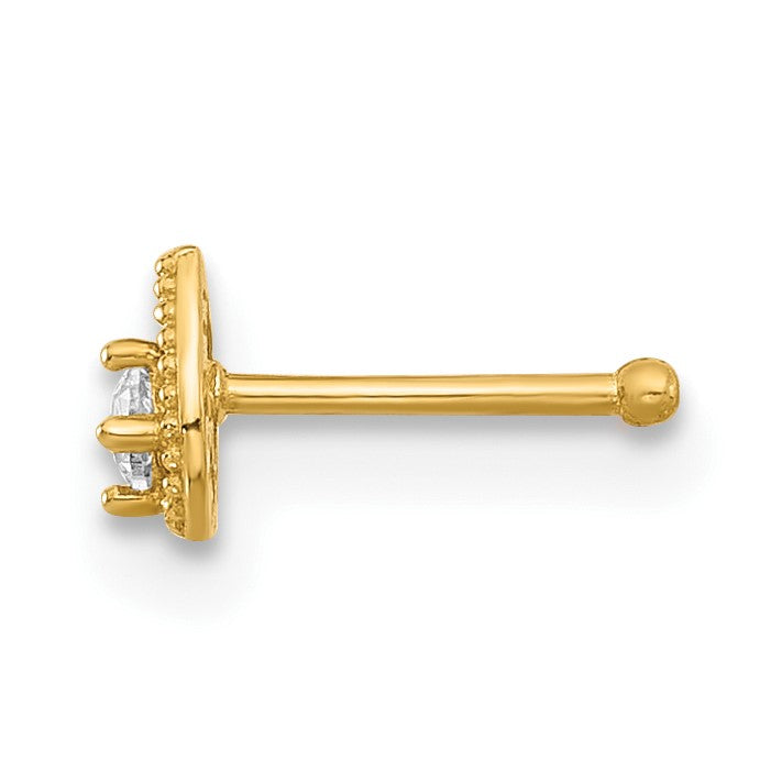14K 20 Gauge Polished CZ Teardrop Nose Stud