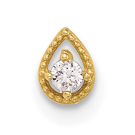 14K 20 Gauge Polished CZ Teardrop Nose Stud