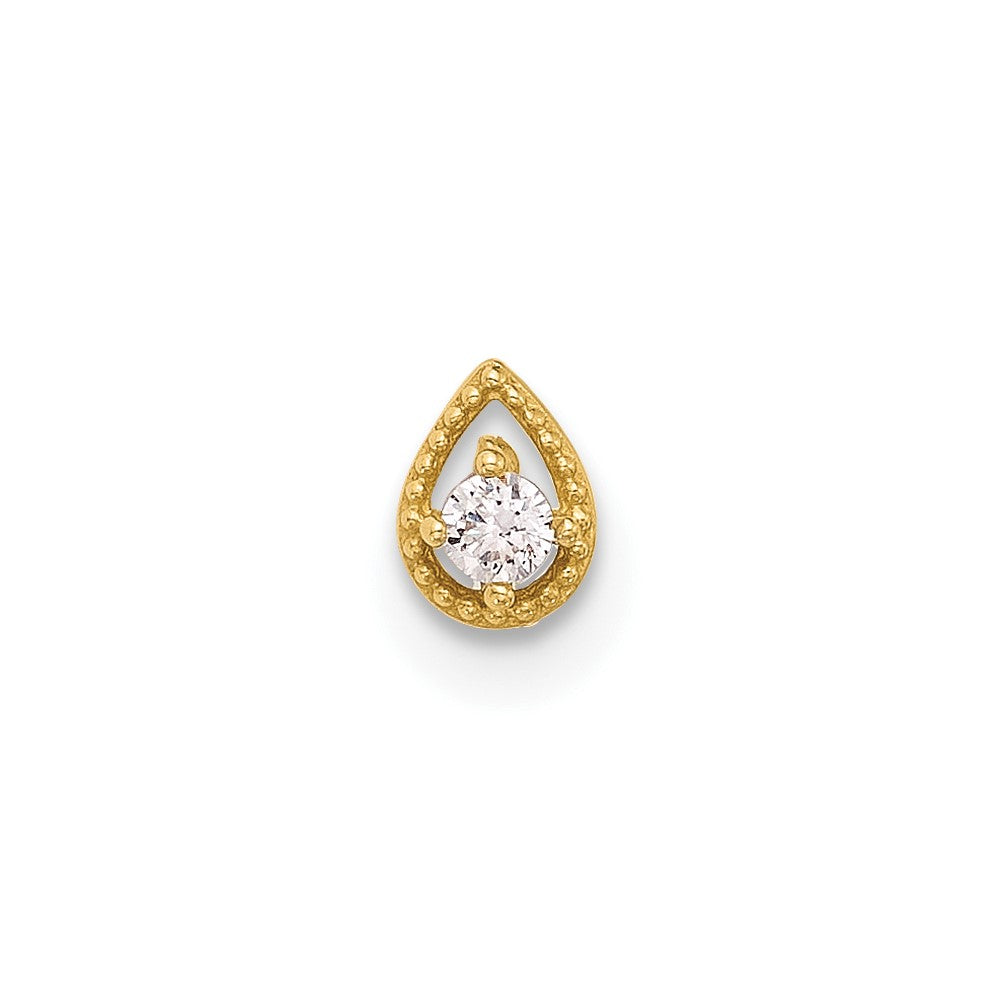 14K 20 Gauge Polished CZ Teardrop Nose Stud