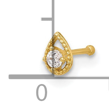14K 20 Gauge Polished CZ Teardrop Nose Stud