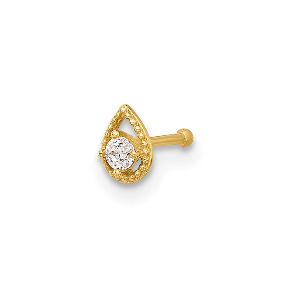 14K 20 Gauge Polished CZ Teardrop Nose Stud