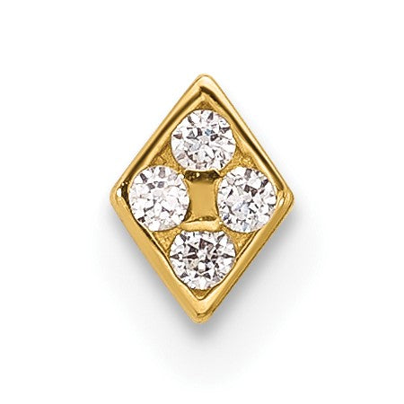 14k 22 Gauge Polished CZ Diamond-Shaped Nose Stud